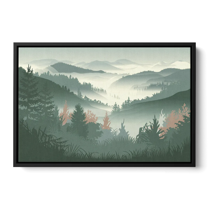 Gatlinburg Misty Mountain Landscape - Black Frame Canvas