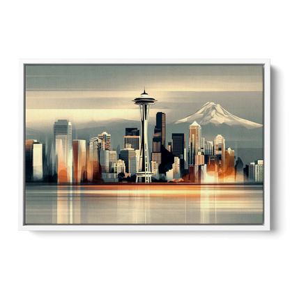 Seattle Urban Landscape - White Frame Canvas