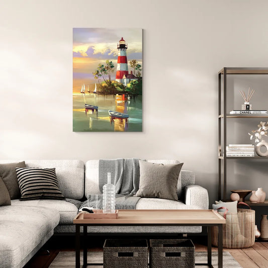 Hilton Head Island Coastal Lighthouse Nautical - Canvas Wall Art Living Room