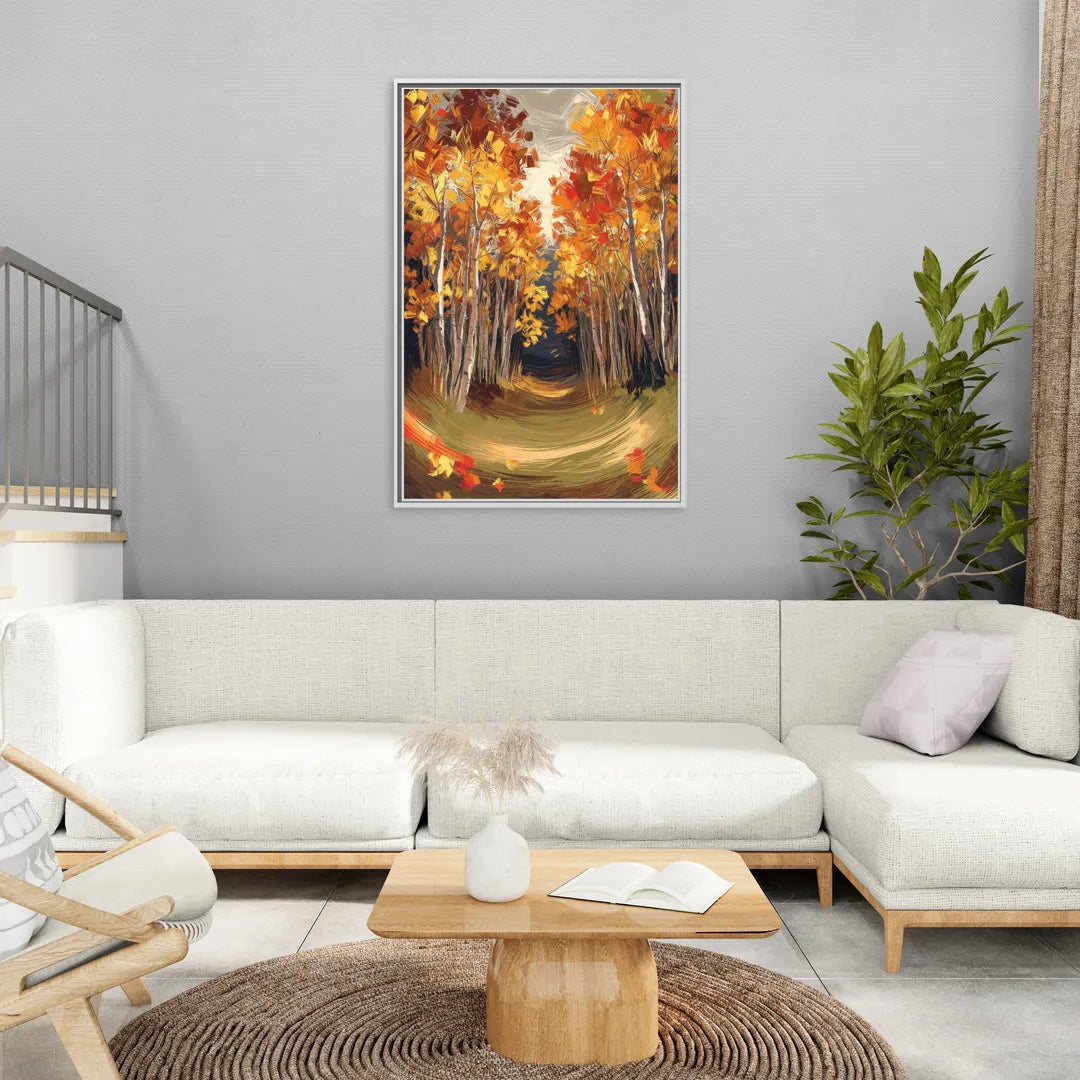 Aspen Quaking Leaves - Living Room White Frame Canvas