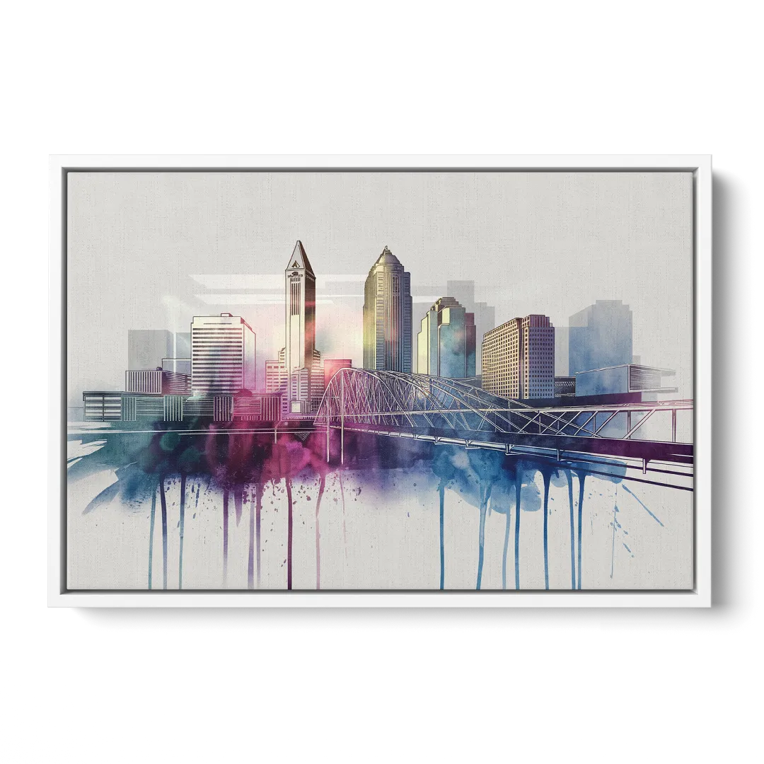 Columbus Ohio Skyline - White Frame Canvas