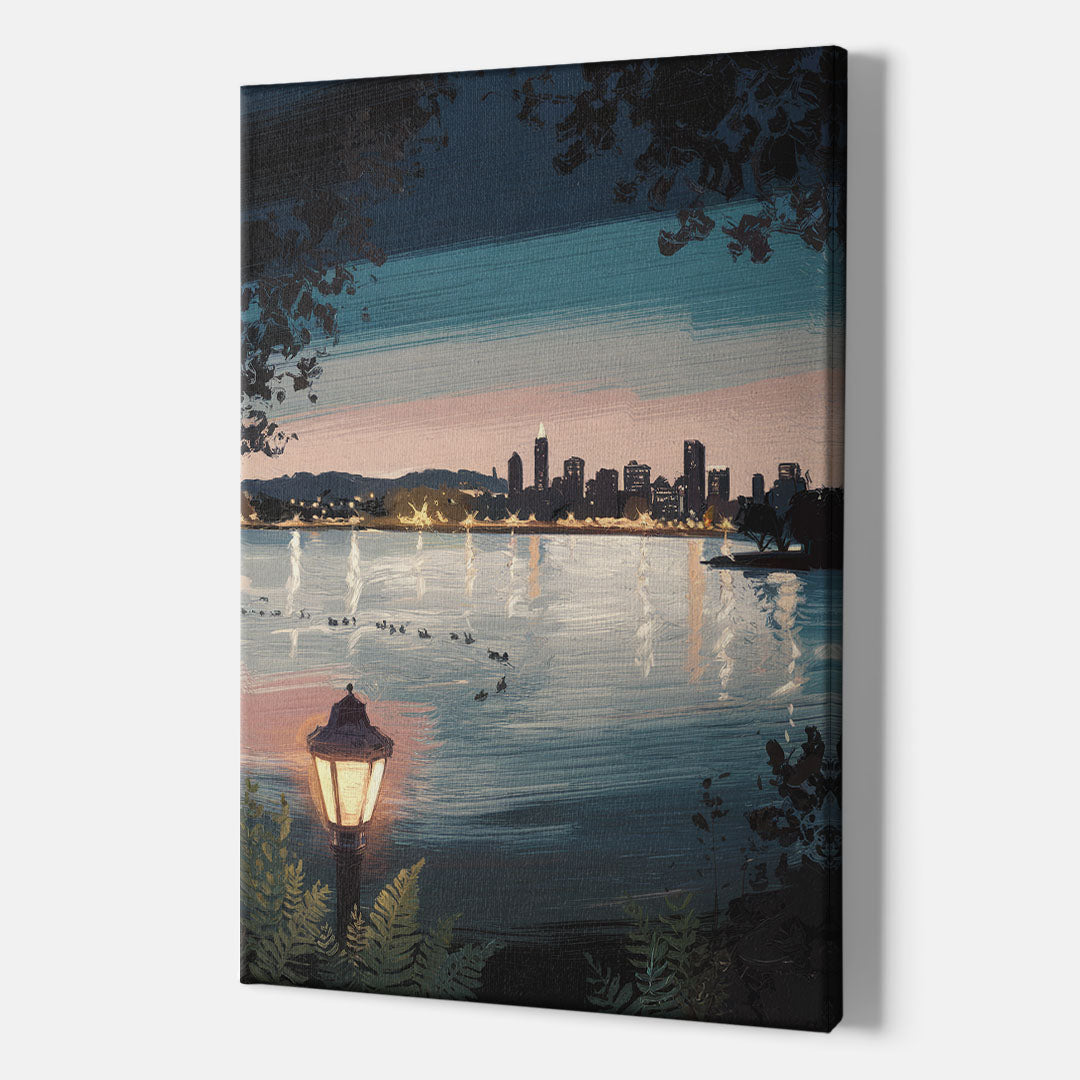 Oakland Lake Merritt Reflection - Canvas Wall Art Indoor