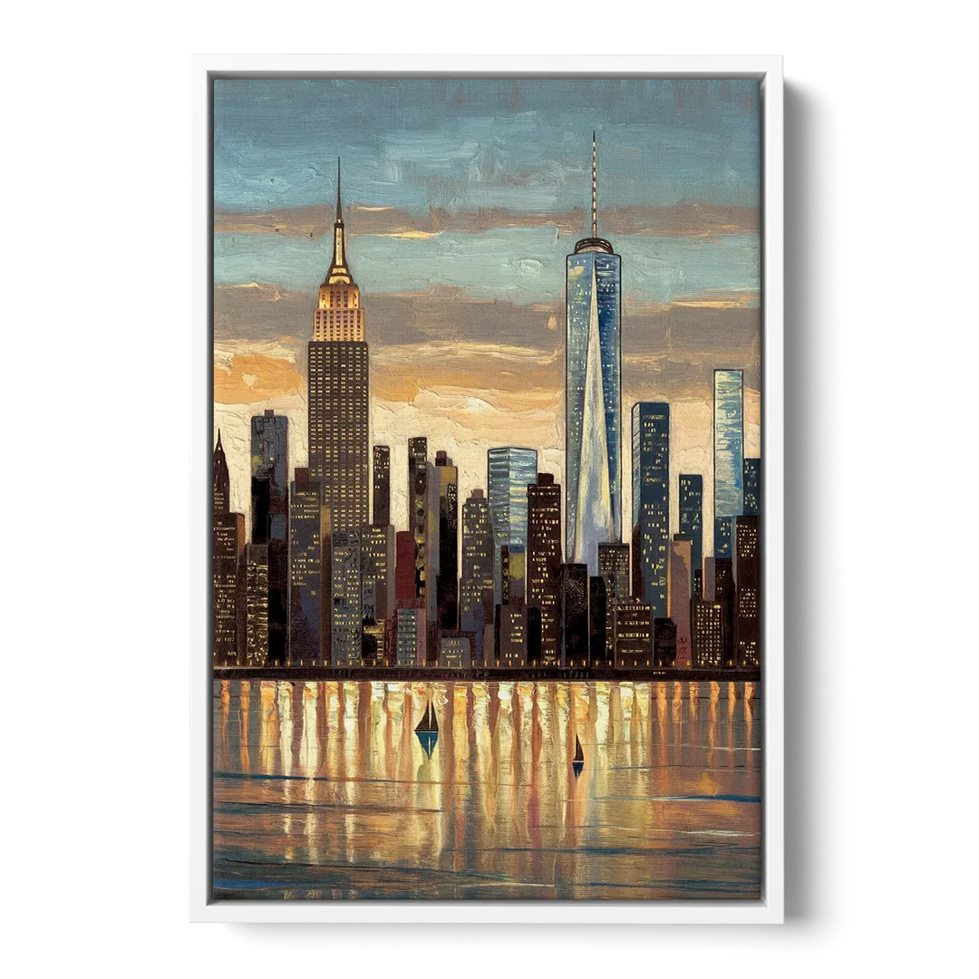 New York City Artistic View - White Frame Canvas