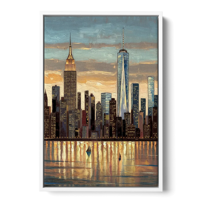 New York City Artistic View - White Frame Canvas