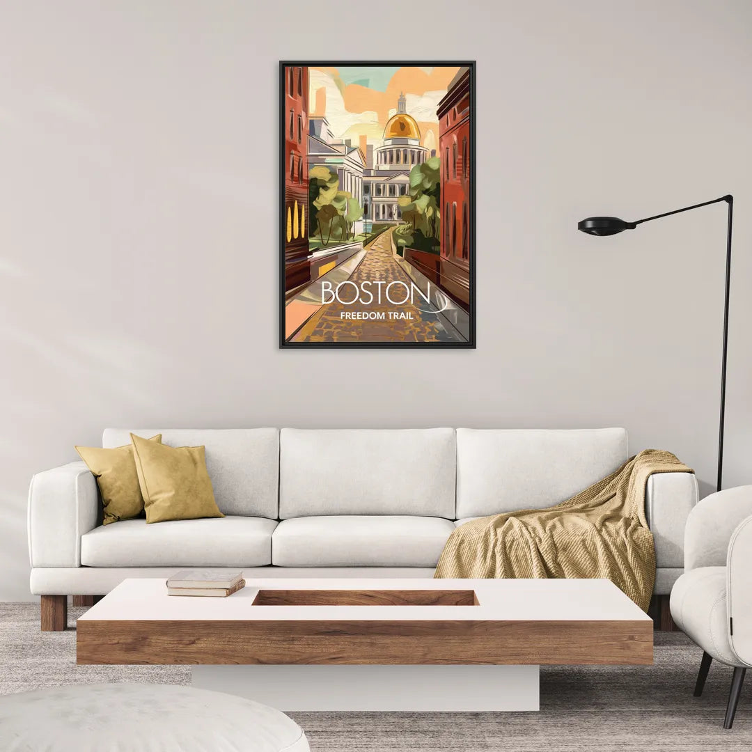 Boston Freedom Trail Highlights - Living Room Black Frame Canvas