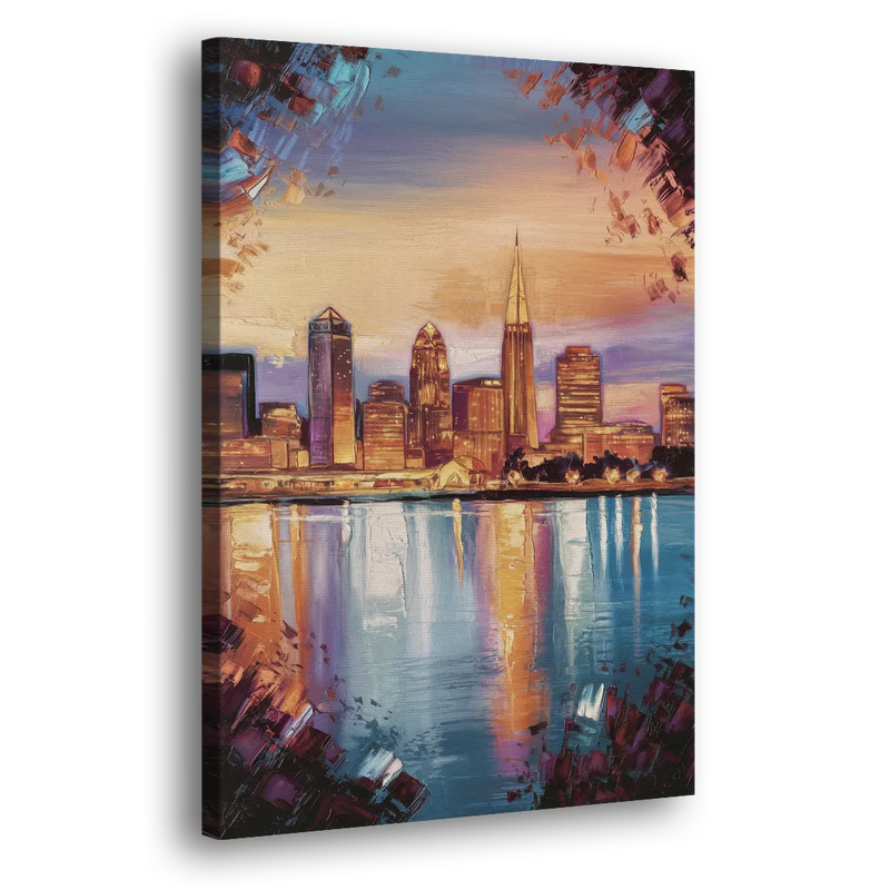 Cleveland Skyline Reflection - Canvas Print Art Sides