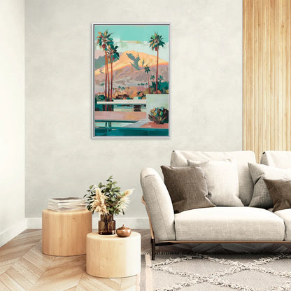 Palm Springs Mountain View - Living Room White Frame Canvas