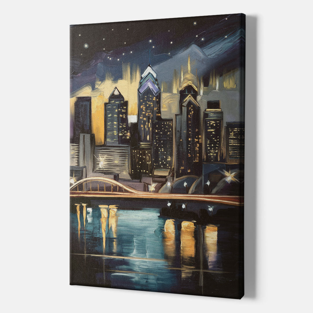 Philadelphia Skyline at Night - Canvas Wall Art Indoor