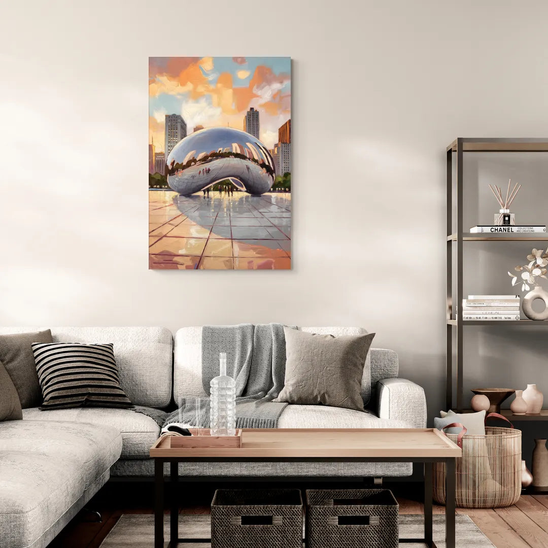 Chicago Cloud Gate Reflection - Canvas Wall Art Living Room