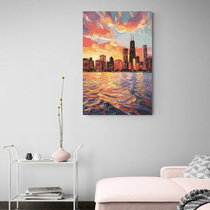 Chicago Sunset Over the Lake - Canvas Wall Art Living Room