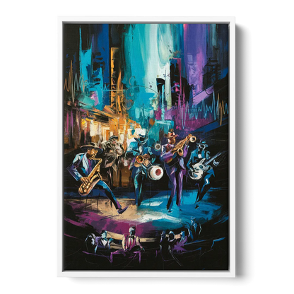 Memphis Blues Music Scene - White Frame Canvas