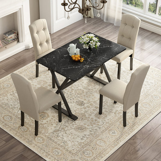 5-Piece Solid Wood Dining Set with Faux Marble Top – Sleek & Elegant