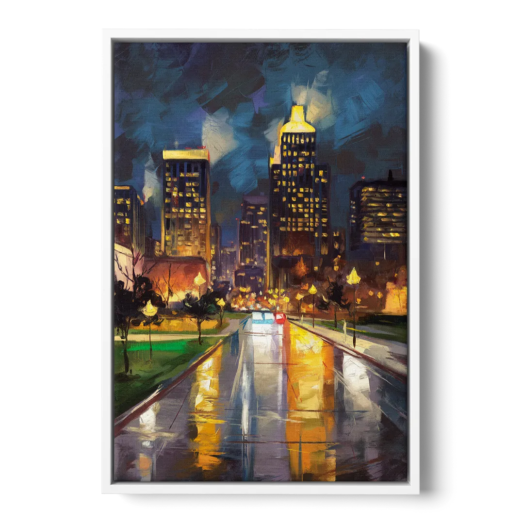 Wichita Downtown Lights - White Frame Canvas