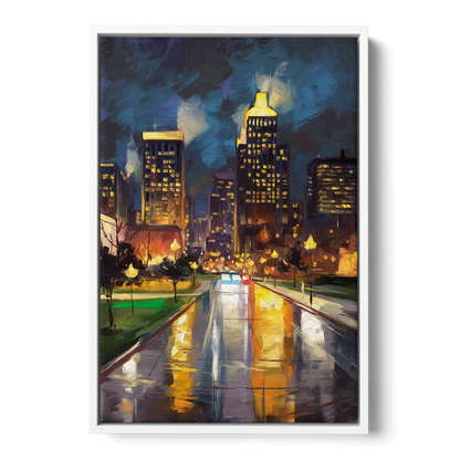 Wichita Downtown Lights - White Frame Canvas