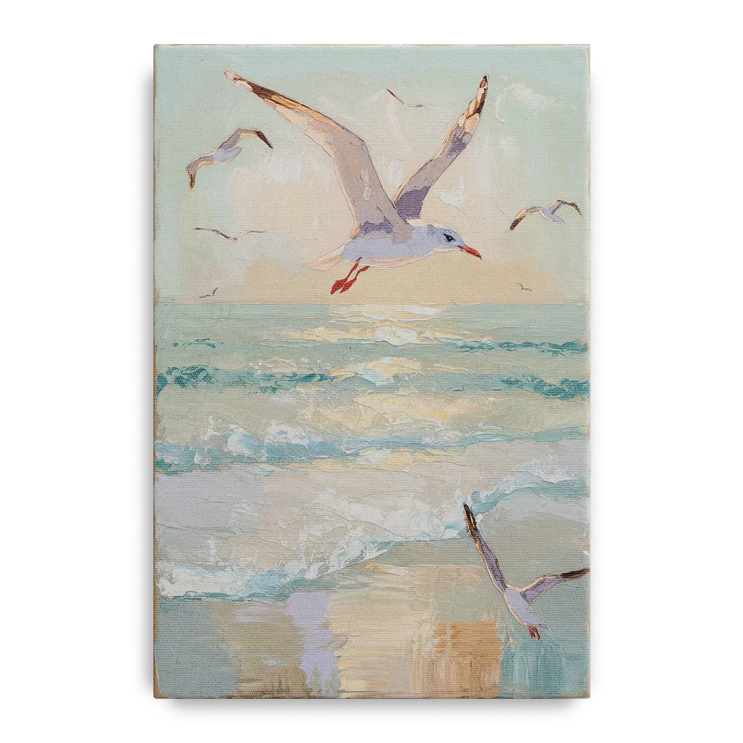 Galveston Seagulls in Flight - Canvas Wall Art