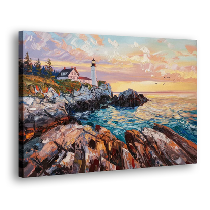 Bar Harbor Lighthouse Landscape - Canvas Print Art Sides
