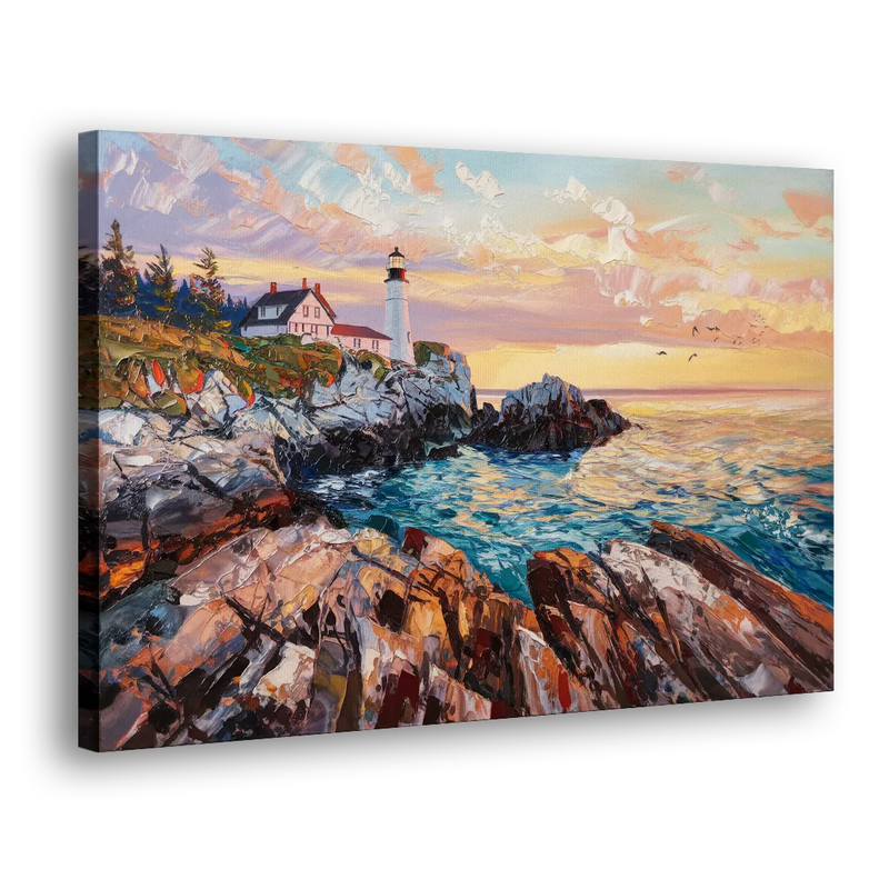 Bar Harbor Lighthouse Landscape - Canvas Print Art Sides