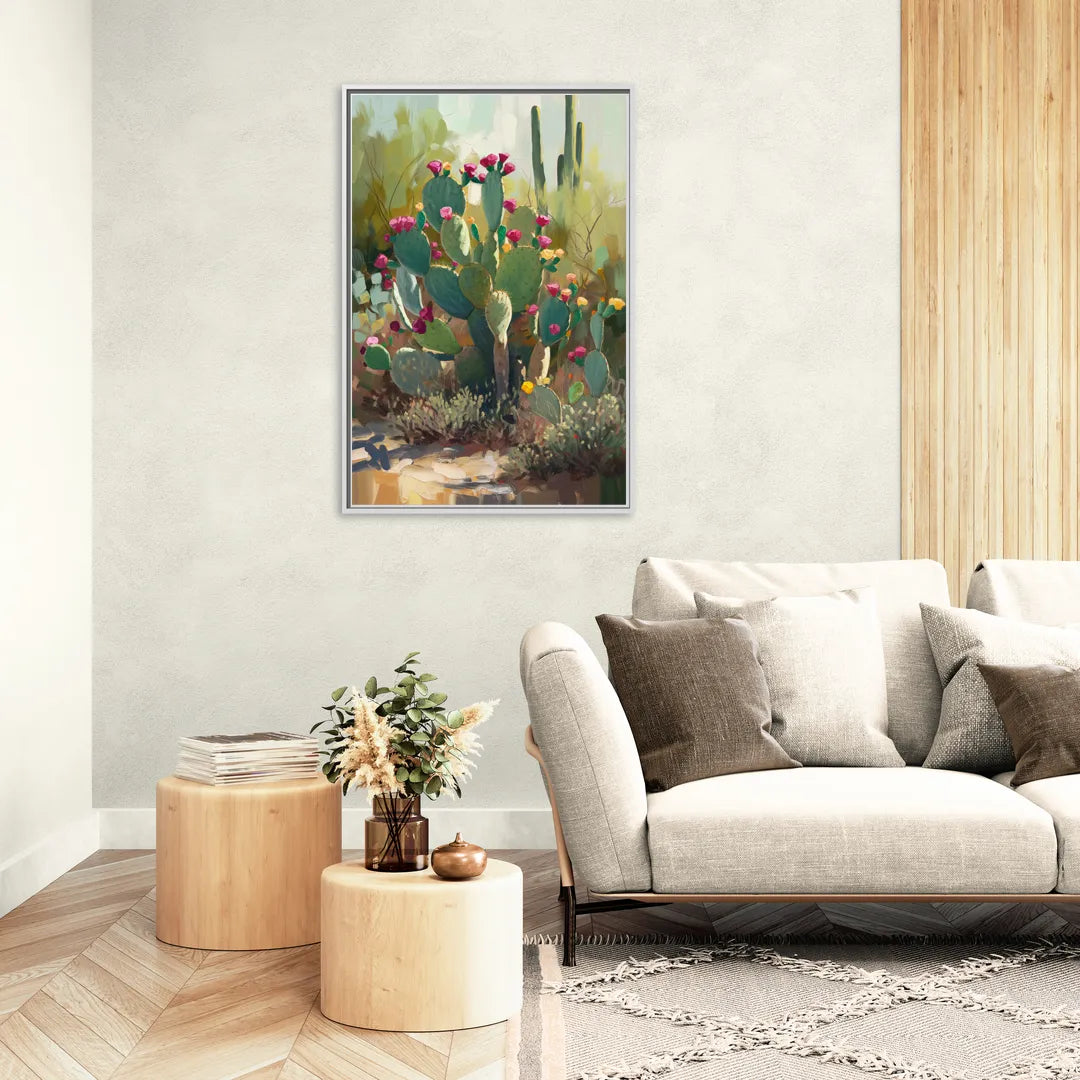 Scottsdale Cactus Bloom - Living Room White Frame Canvas