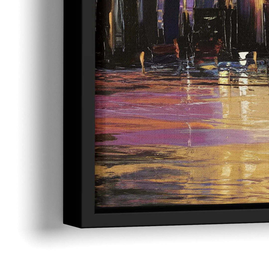 New York City Skyline At Sunset - Close-Up Black Frame Canvas