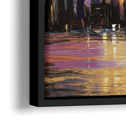 New York City Skyline At Sunset - Close-Up Black Frame Canvas