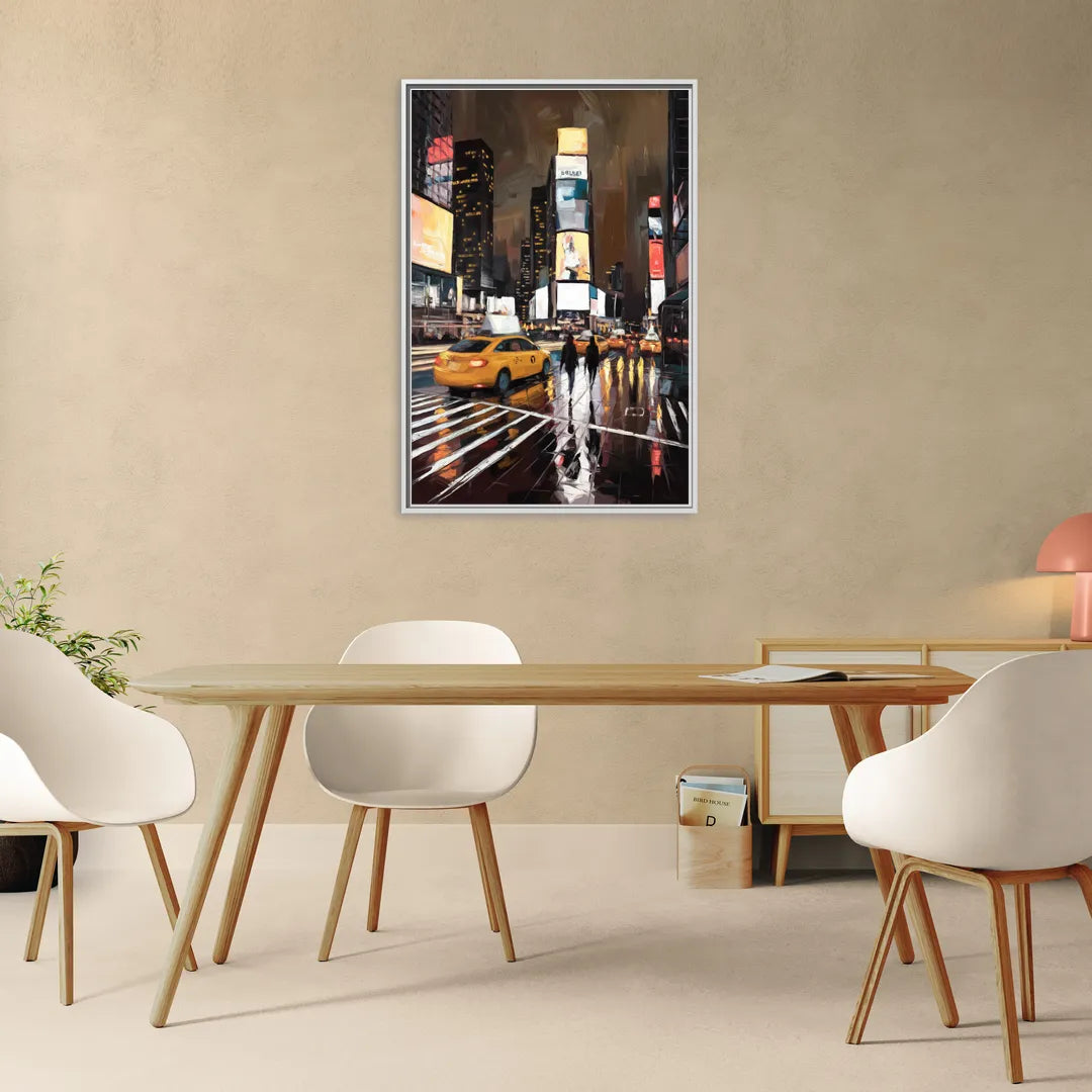 New York City Times Square in Motion Night - Living Room White Frame Canvas