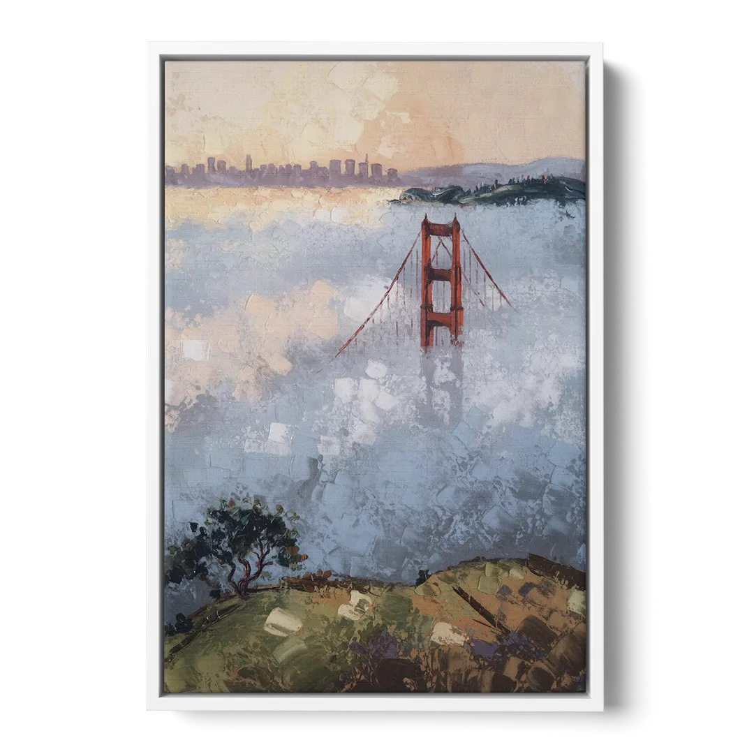 San Francisco Foggy Morning - White Frame Canvas