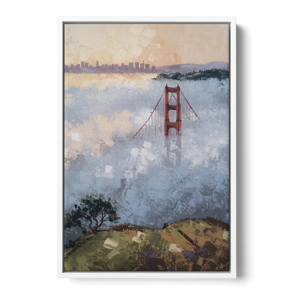 San Francisco Foggy Morning - White Frame Canvas