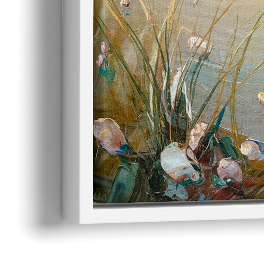 Seaside Beachfront Serenity - Close-Up White Frame Canvas