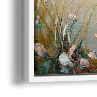 Seaside Beachfront Serenity - Close-Up White Frame Canvas
