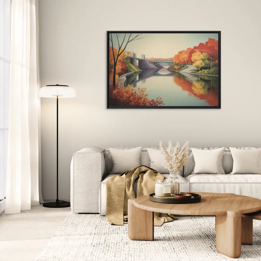 Niagara Parkway Autumn Scenic - Living Room Black Frame Canvas