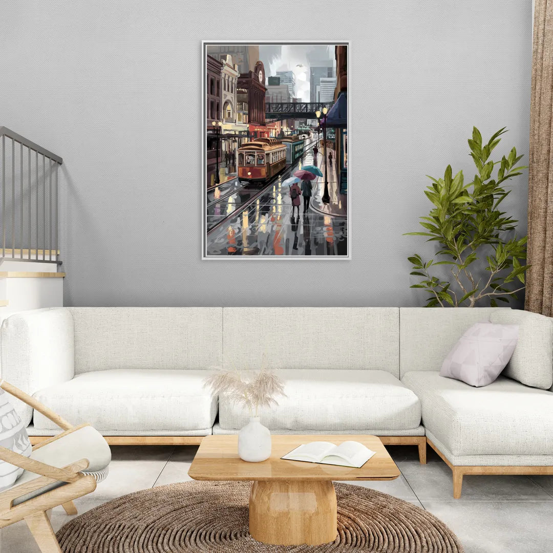 Kansas City Street Scenes - Living Room White Frame Canvas