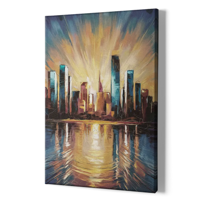 Riverside Sunset Over the City - Canvas Print Art Sides