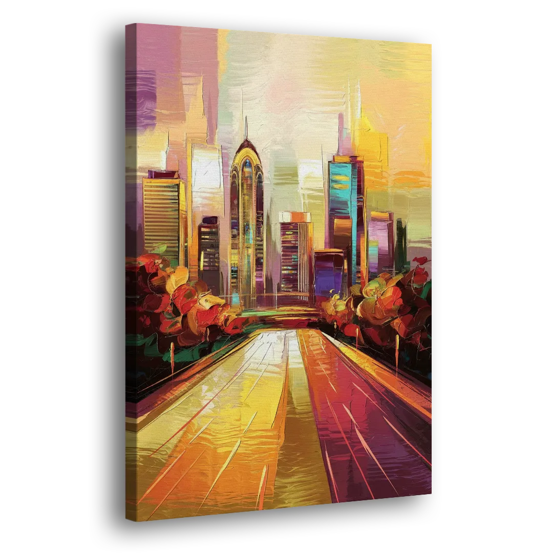 Atlanta Skyline and Peachtree Street - Canvas Print Art Sides