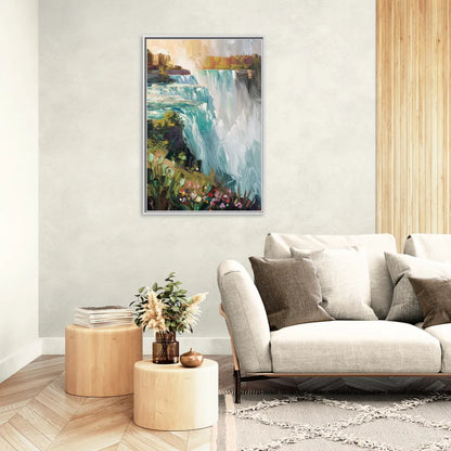 Buffalo Niagara Falls View - Living Room White Frame Canvas