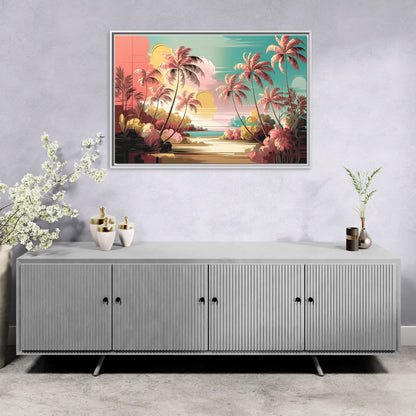 Fort Lauderdale Tropical Palm Trees - Living Room White Frame Canvas