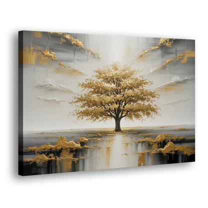 Majestic Tree Serenity White and Gold - Canvas Print Art Sides