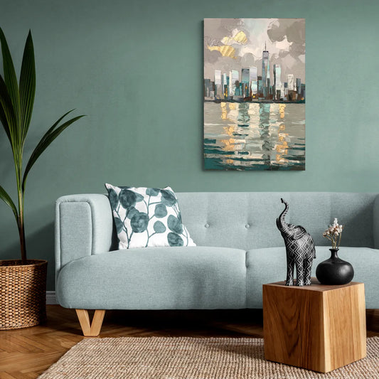 Jersey City Waterfront View - Canvas Wall Art Living Room