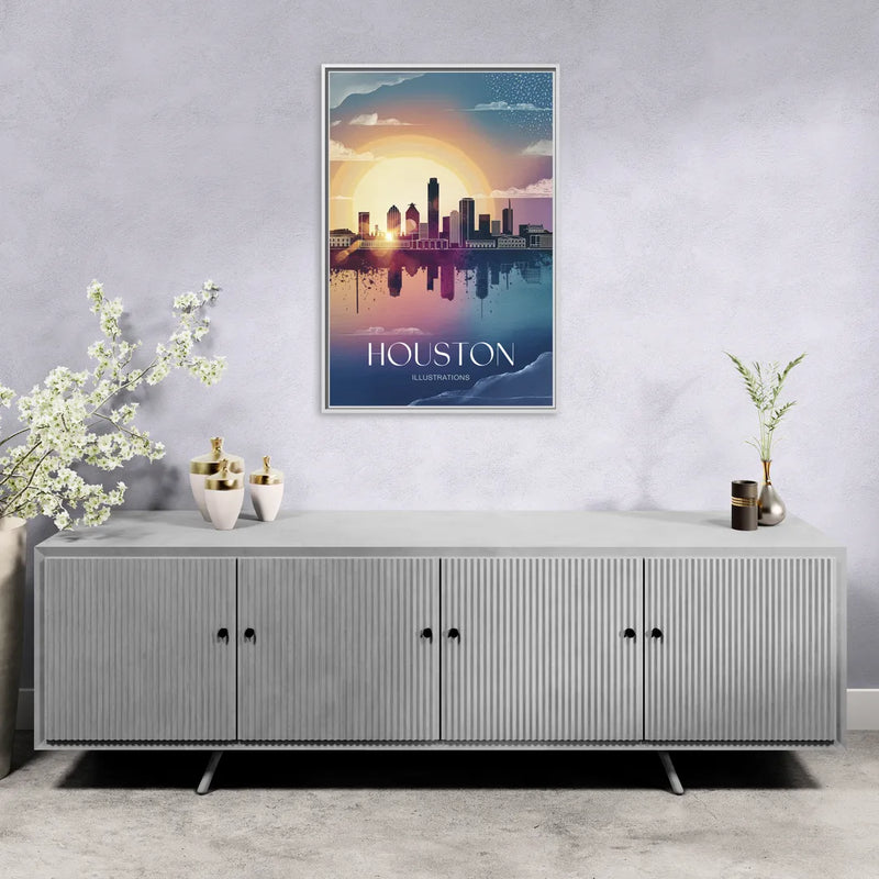 Houston Iconic Landmarks - Living Room White Frame Canvas