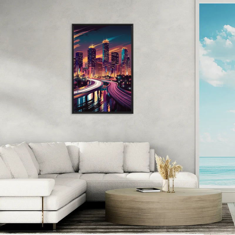 Houston City Lights - Living Room Black Frame Canvas