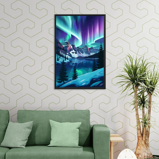 Aurora Night Horizon - Living Room Black Frame Canvas