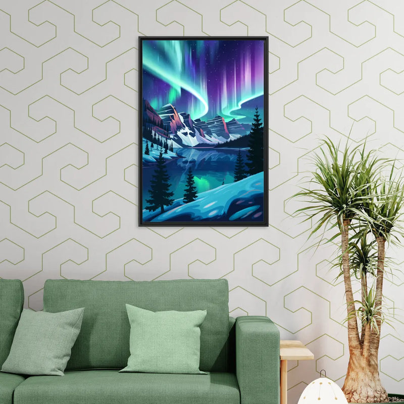 Aurora Night Horizon - Living Room Black Frame Canvas