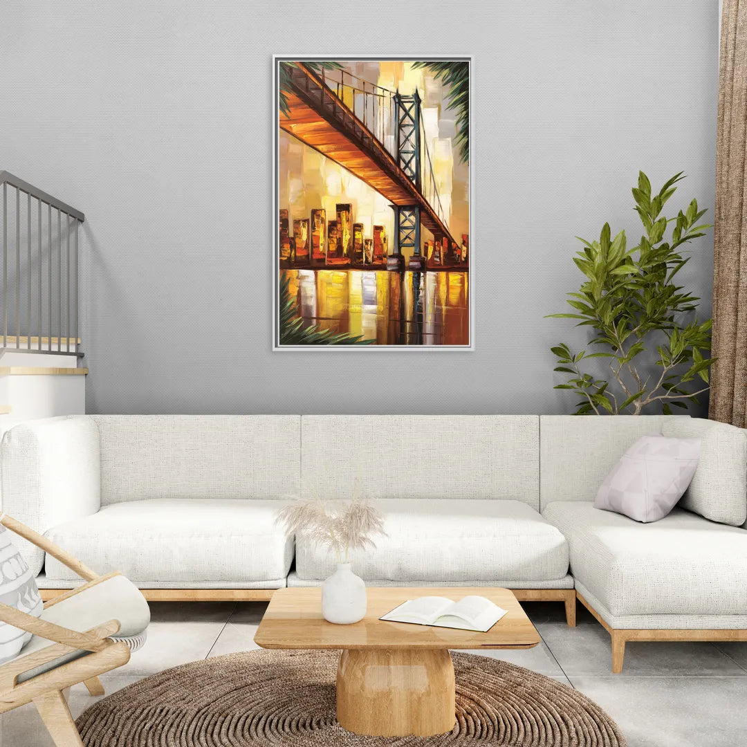 George Washington Bridge Scenic - Living Room White Frame Canvas