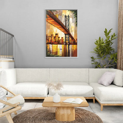 George Washington Bridge Scenic - Living Room White Frame Canvas