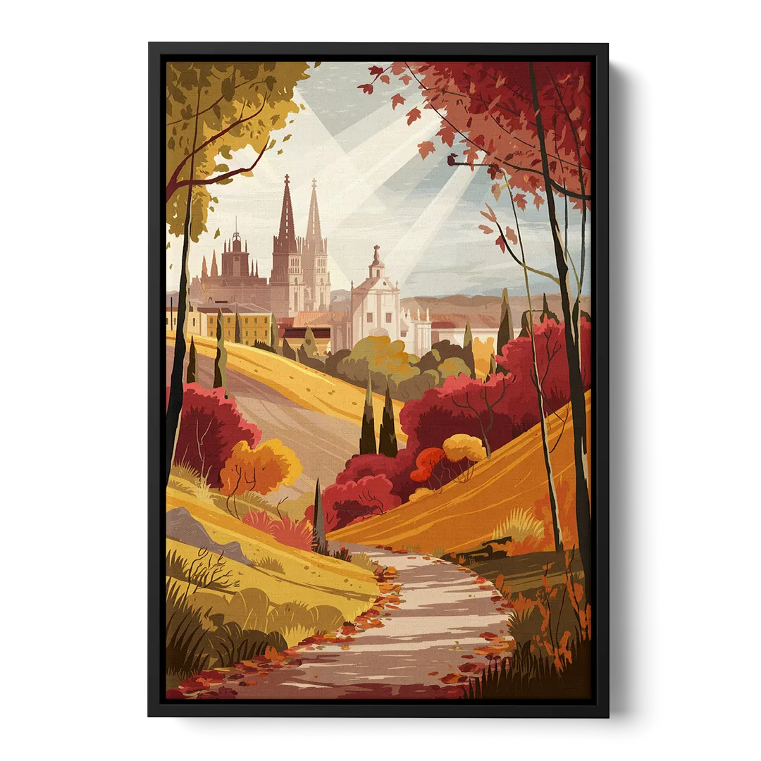 Toledo Autumn Landscape - Black Frame Canvas