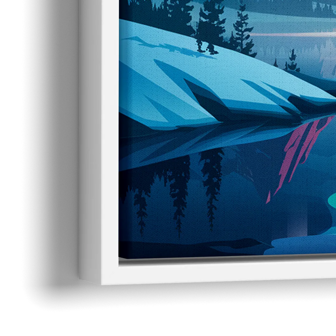 Anchorage Northern Lights Scene - Close-Up White Frame Canvas