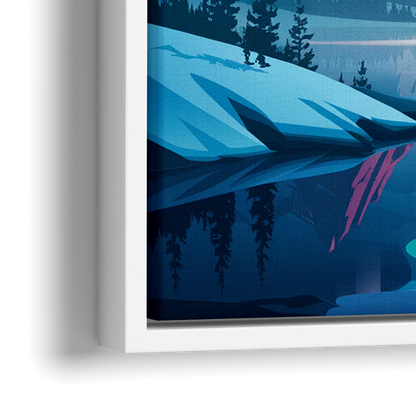 Anchorage Northern Lights Scene - Close-Up White Frame Canvas