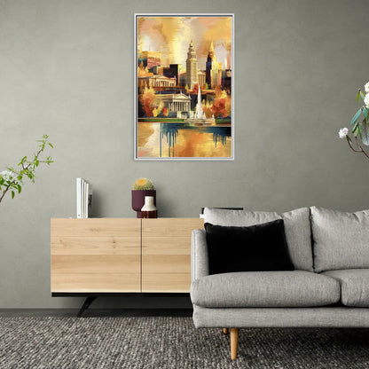 Cleveland Historic Landmarks - Living Room White Frame Canvas