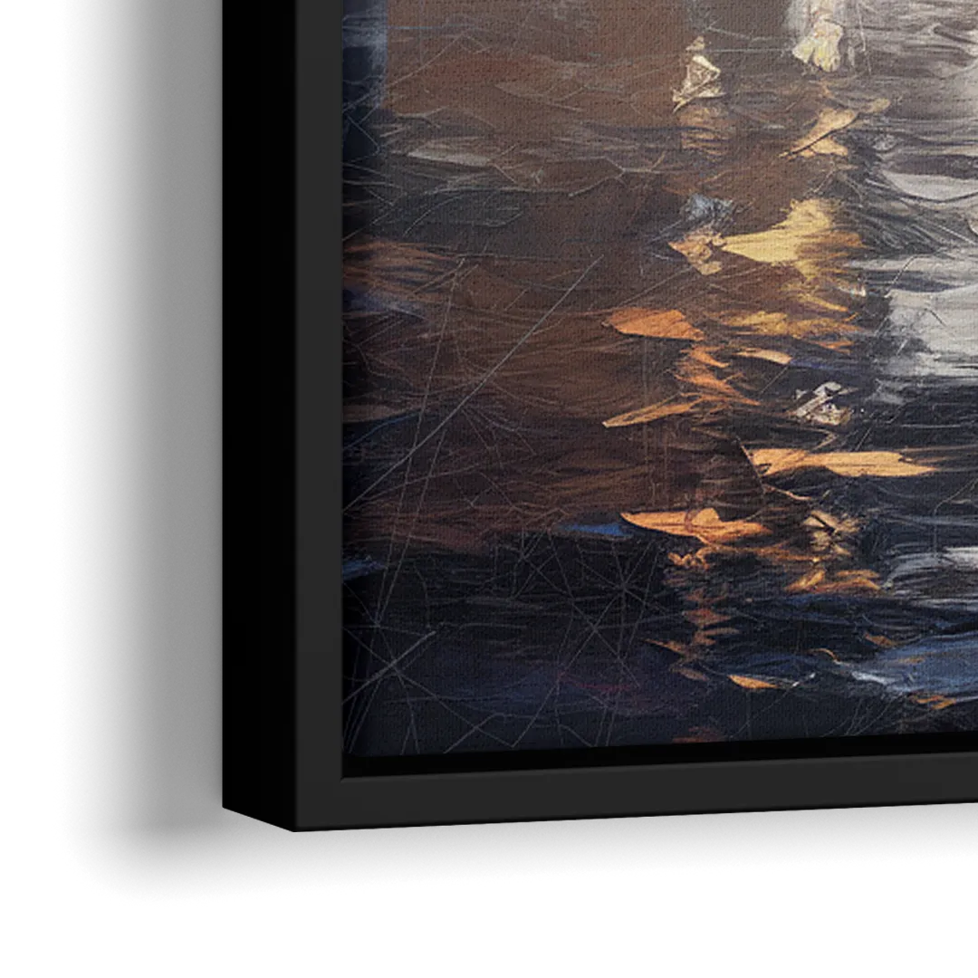 New York City Foggy Skyline Contrast Night - Close-Up Black Frame Canvas