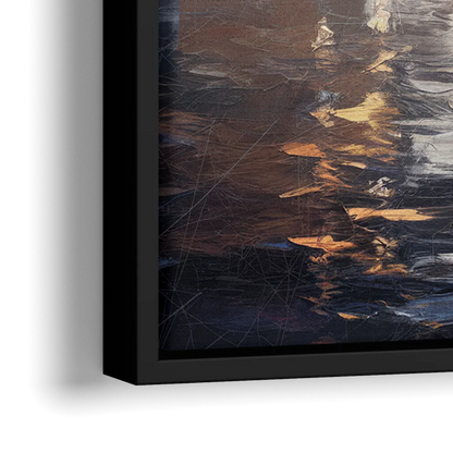New York City Foggy Skyline Contrast Night - Close-Up Black Frame Canvas