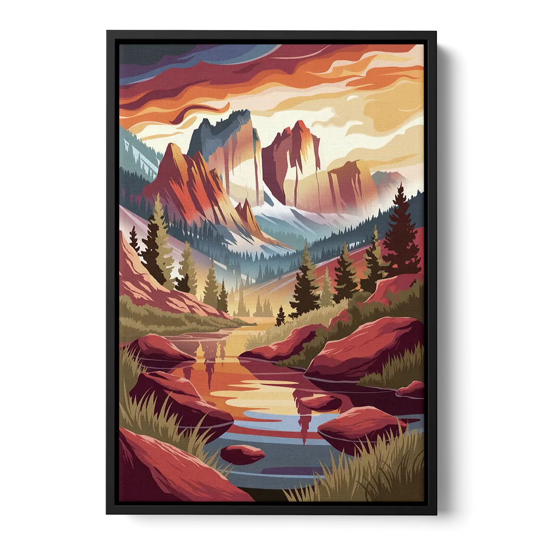Colorado Springs Sunrise Over Peaks - Black Frame Canvas